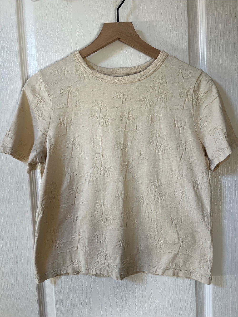 Madewell 100% Cotton Cream Tee with Tropical Palm Jacquard Women’s XS